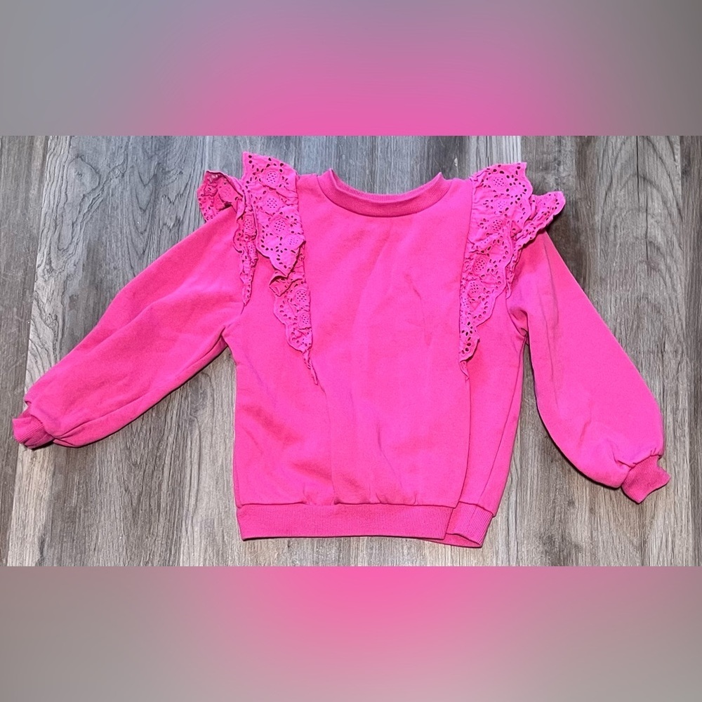 Girls H&M Vibrant Pink Eyelet Ruffled Pullover Sweatshirt
